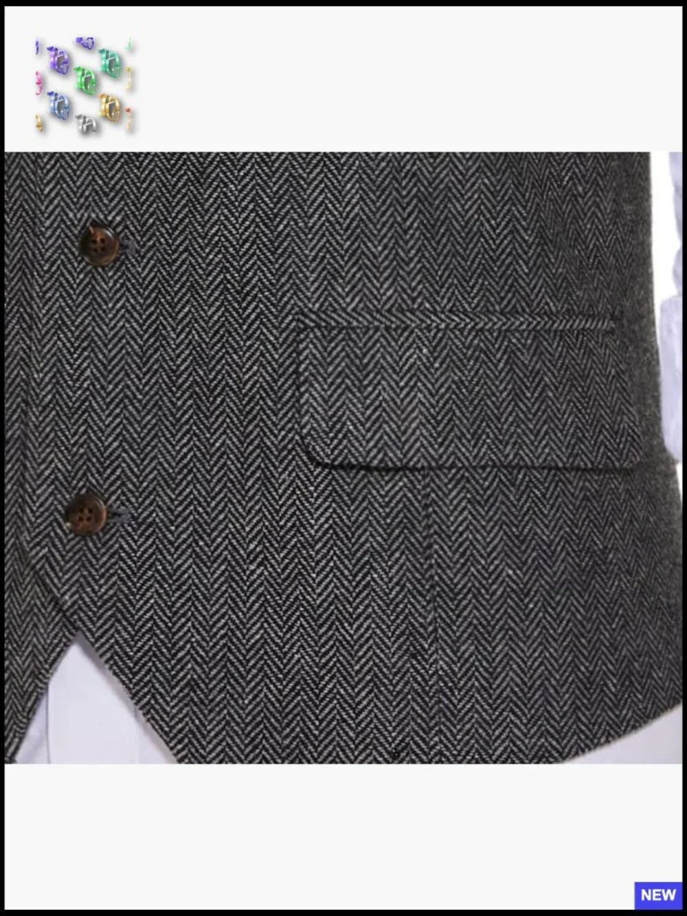 Slim Fit Wool Tweed Vest Herringbone Pattern Formal Business Waistcoat